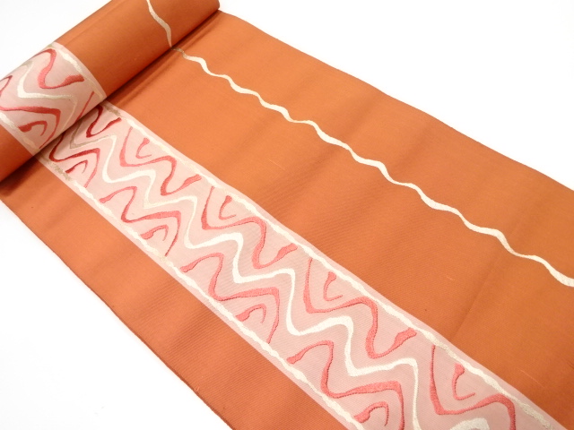 JAPANESE KIMONO / ANTIQUE BOLT FOR HASSUN OBI / WOVEN STRIPE & STREAM